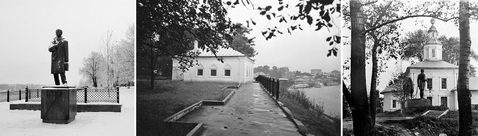 Памятник поэту Николаю Рубцову в Вологде. 2000-е. Фото: Андрей Кошелев Вид на набережную реки Володы, домик Петра I и ресторан «Поплавок». 1988. Фото: Андрей Кошелев Памятник Константину Батюшкову. Вологда. 1988. Фото: Андрей Кошелев